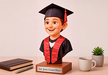 Figura personalizada en 3D de graduación con toga y birrete